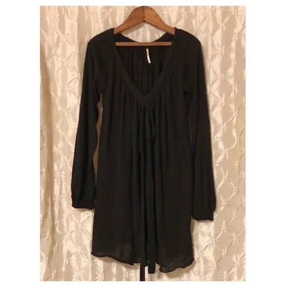 Free People Black Knit V Neck Tunic Sweater Dress Cashmere - Picture 1 of 11